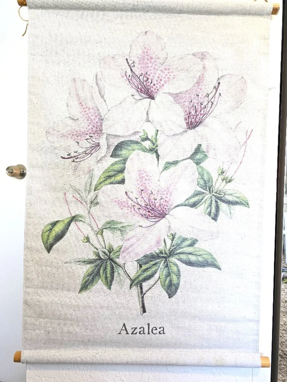 NWT Habitat Decor Azalea Linen Tapestry Wall Hanging Scroll Botanical Art